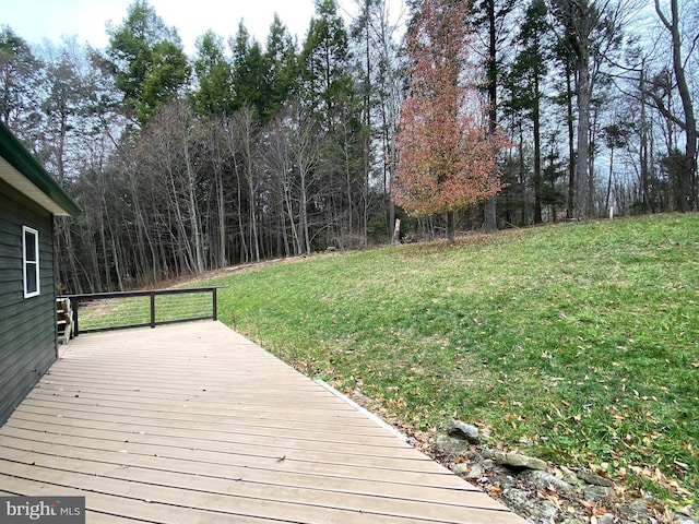 wooden terrace featuring a lawn