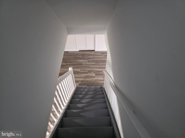 stairs featuring wood finished floors