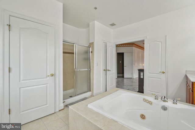 2205 Dhow Ct, Bowie, MD 20721 - full bathroom featuring a whirlpool tub, a stall shower, vanity, and tile patterned floors