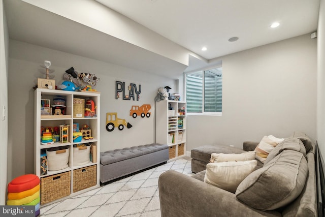 living room with recessed lighting