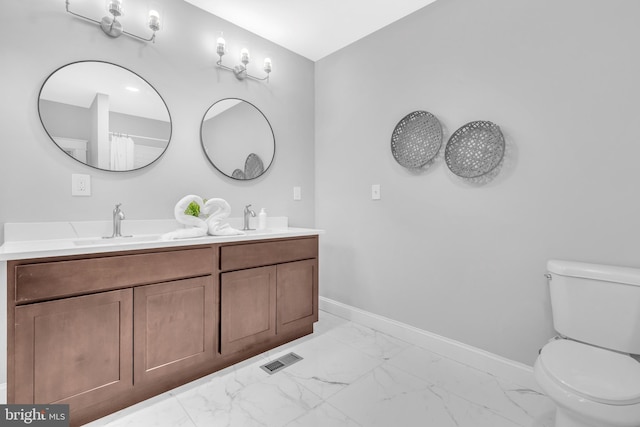 full bathroom with marble finish floor, baseboards, and visible vents