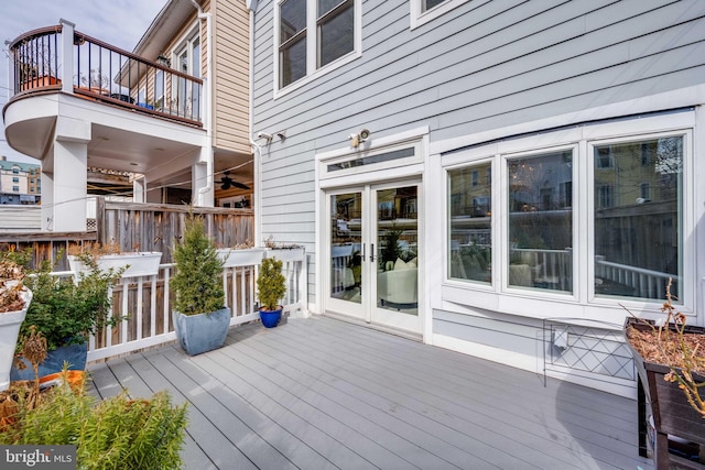 wooden terrace with french doors