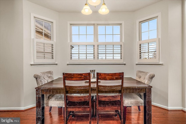 dining room with wood finished floors and baseboards