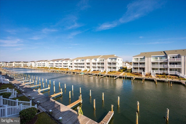 dock area with a water view