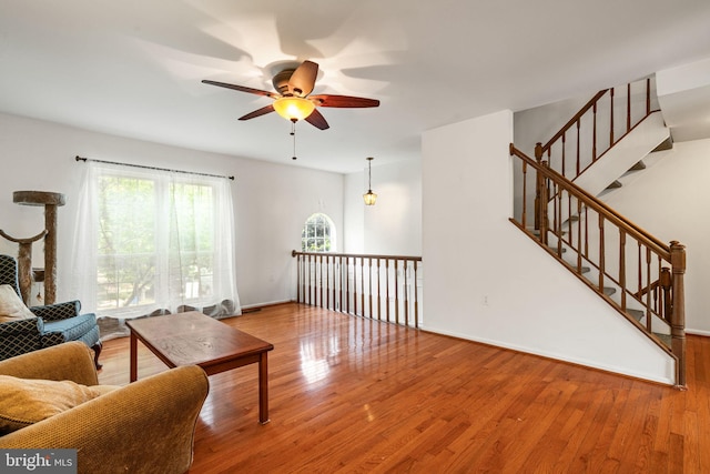 4504 Little River Run Dr, Annandale, VA 22003 - living room with ceiling fan, wood finished floors, and baseboards