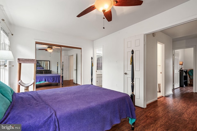 4504 Little River Run Dr, Annandale, VA 22003 - bedroom with dark wood-style floors, ceiling fan, a closet, and baseboards