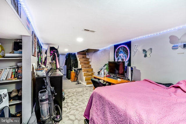 carpeted bedroom with visible vents