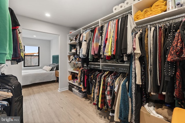 walk in closet with wood finished floors