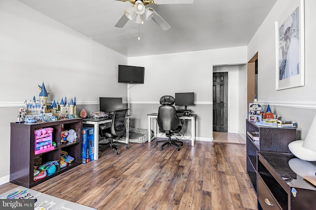 office featuring ceiling fan and wood finished floors