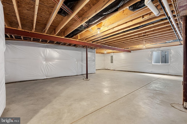 unfinished basement with electric panel