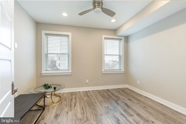 2525 N Hancock St, Philadelphia, PA 19133 - unfurnished room with recessed lighting, wood finished floors, a ceiling fan, and baseboards
