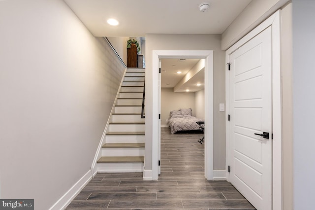 2525 N Hancock St, Philadelphia, PA 19133 - staircase with recessed lighting, baseboards, and wood finished floors