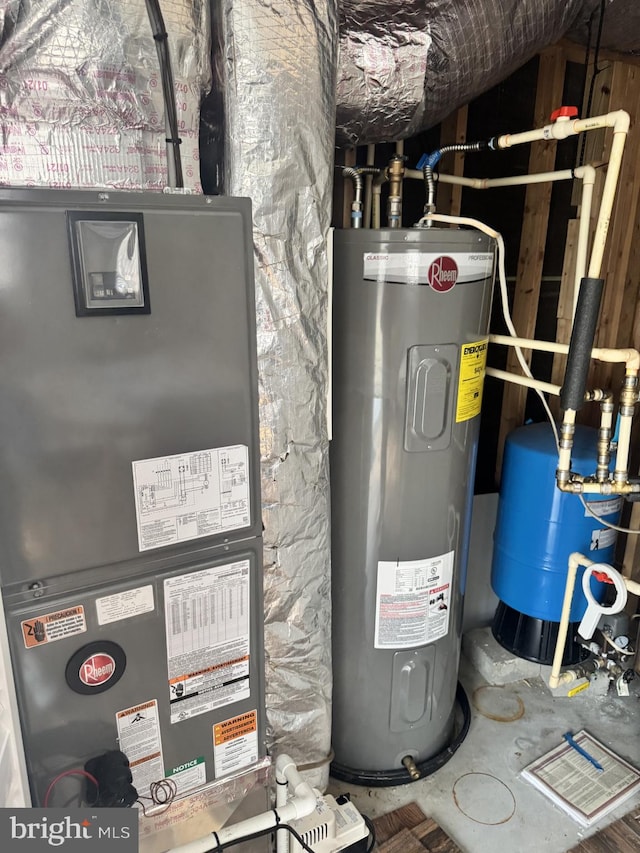 utilities featuring heating unit and electric water heater