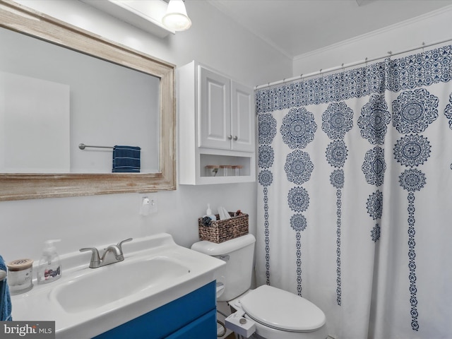 bathroom featuring vanity, toilet, and a shower with curtain