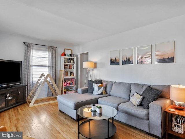 living area with light wood-style floors