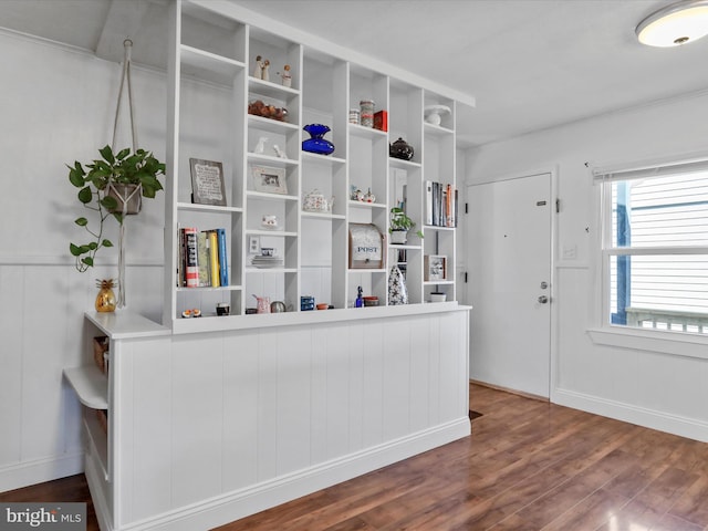 interior space with dark wood-style flooring