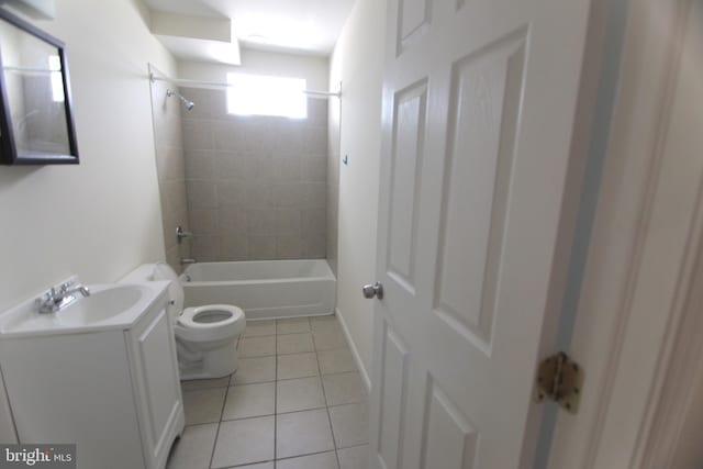 full bathroom featuring shower / tub combination, vanity, toilet, and tile patterned floors