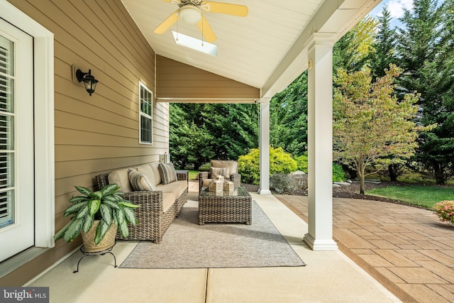 view of patio / terrace featuring an outdoor hangout area and a ceiling fan