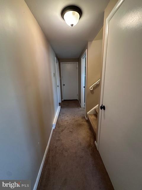 hall with baseboards and carpet floors