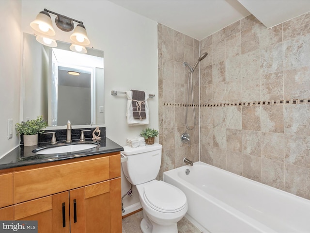 full bath featuring toilet, tub / shower combination, and vanity