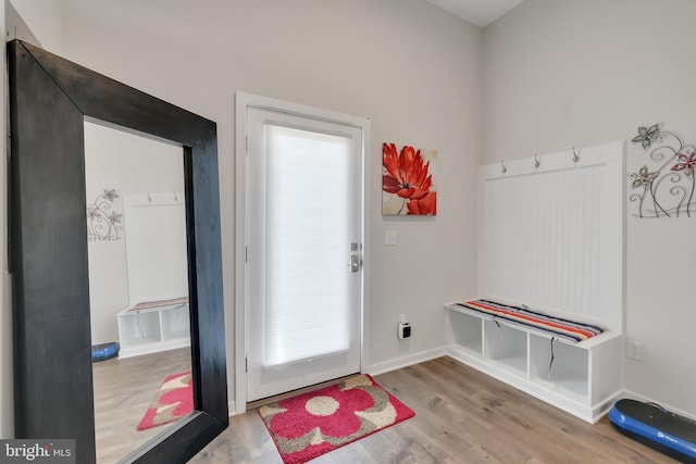 mudroom featuring baseboards and wood finished floors