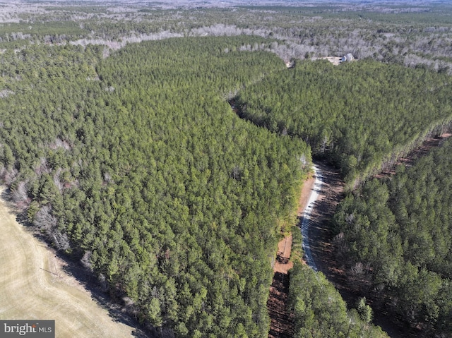 birds eye view of property featuring a forest view