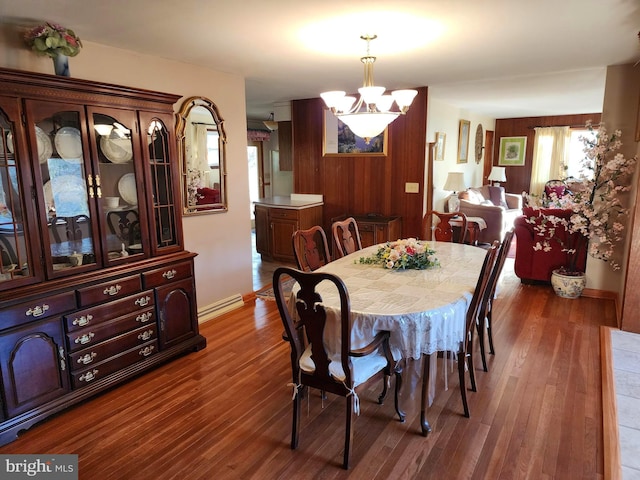 dining area with a notable chandelier and wood finished floors