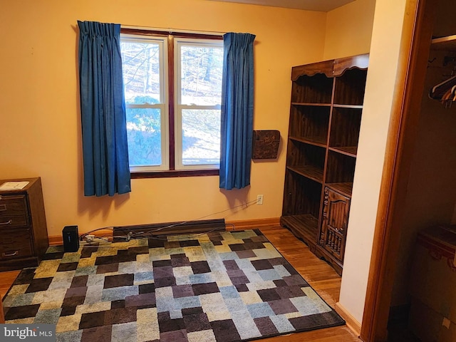 interior space featuring a wealth of natural light, baseboards, and wood finished floors