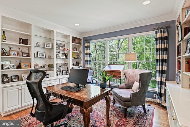 10310 Mystic Meadow Way, Oakton, VA 22124 - office with crown molding, recessed lighting, and light wood-style flooring