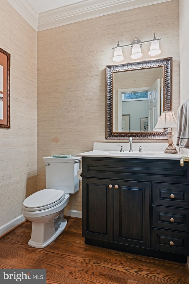 10310 Mystic Meadow Way, Oakton, VA 22124 - bathroom with toilet, ornamental molding, wood finished floors, and vanity