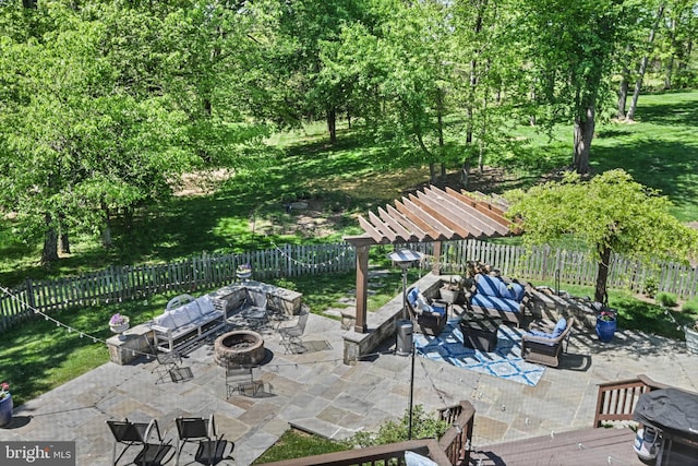 10310 Mystic Meadow Way, Oakton, VA 22124 - view of patio / terrace featuring a fenced backyard and an outdoor living space with a fire pit