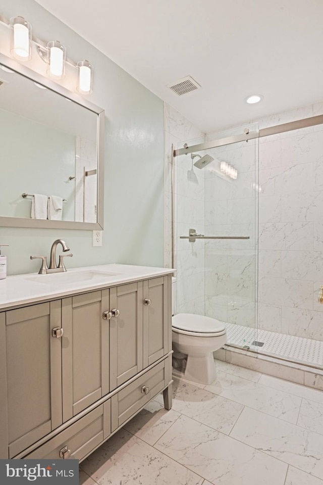 10310 Mystic Meadow Way, Oakton, VA 22124 - bathroom featuring visible vents, marble finish floor, and a stall shower