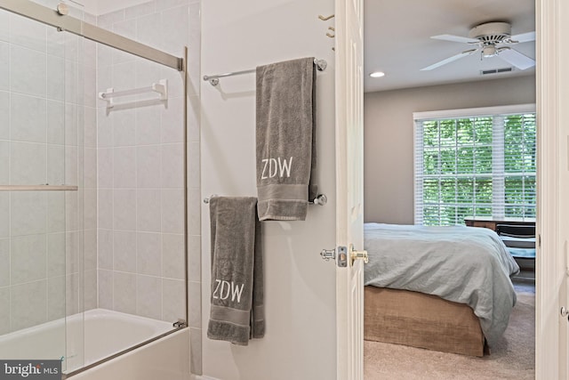 10310 Mystic Meadow Way, Oakton, VA 22124 - ensuite bathroom featuring visible vents, ensuite bathroom, ceiling fan, recessed lighting, and enclosed tub / shower combo