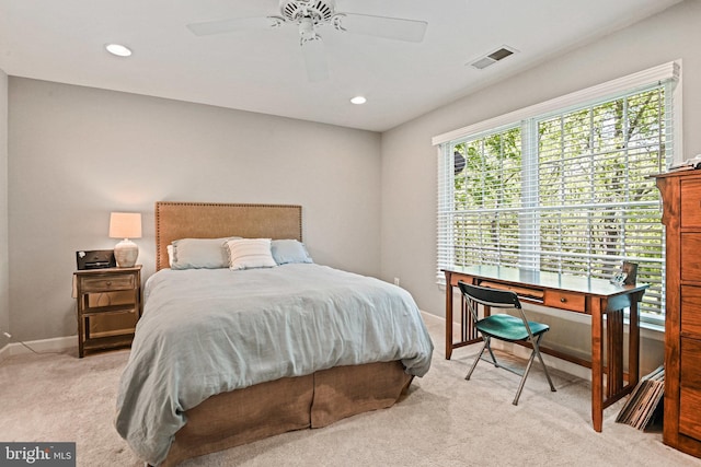 10310 Mystic Meadow Way, Oakton, VA 22124 - bedroom with light carpet, recessed lighting, baseboards, a ceiling fan, and visible vents