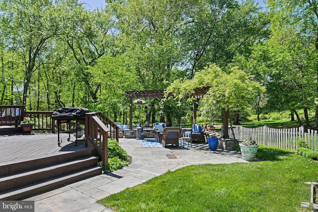 10310 Mystic Meadow Way, Oakton, VA 22124 - exterior space with fence, a pergola, a yard, and a patio area