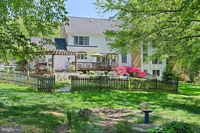 10310 Mystic Meadow Way, Oakton, VA 22124 - back of property featuring fence, a pergola, a yard, and a deck