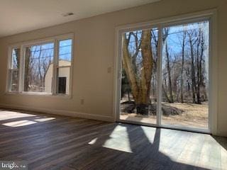 interior space featuring wood finished floors, baseboards, and a wealth of natural light