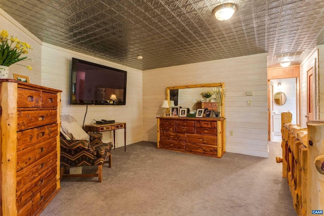 240 Stoneleigh Rd, Palmyra, VA 22963 - living area with an ornate ceiling, carpet, and wooden walls