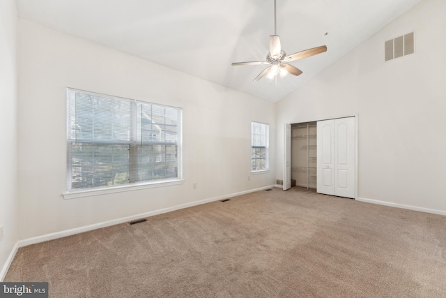 unfurnished bedroom featuring visible vents, baseboards, a closet, and carpet flooring