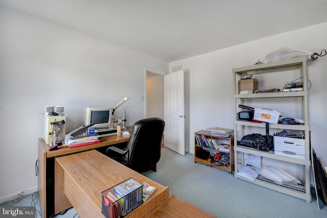 view of carpeted home office