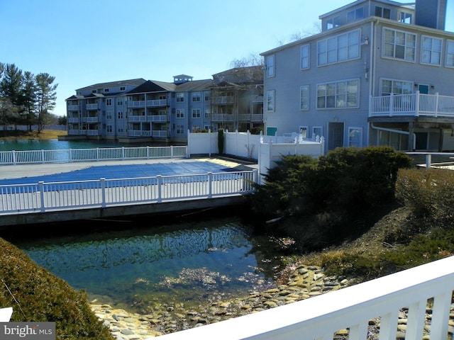 exterior space featuring a water view