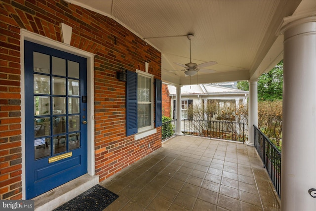 view of patio / terrace featuring a porch and ceiling fan