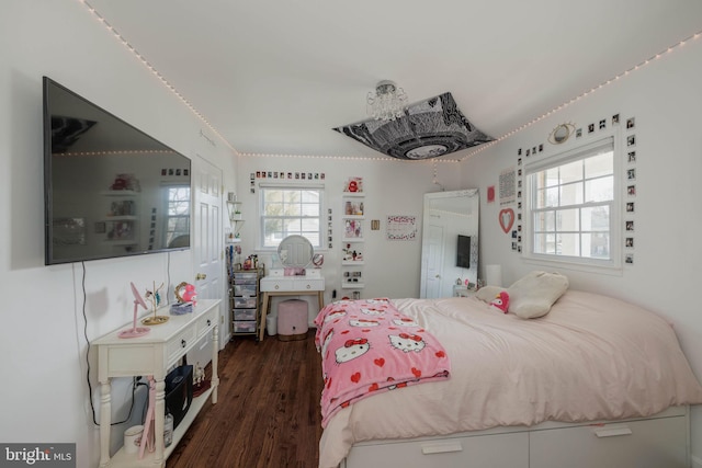 bedroom featuring dark wood finished floors