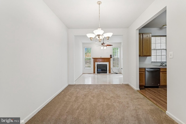 7315 Serenade Cir, Clinton, MD 20735 - unfurnished living room with a chandelier, carpet floors, and baseboards