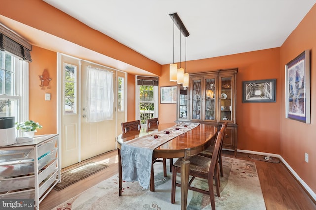 dining space featuring baseboards and wood finished floors