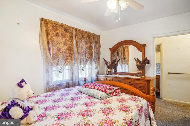 bedroom featuring a ceiling fan and carpet flooring