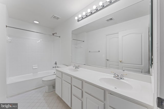 bathroom with toilet, visible vents, a sink, and tile patterned floors