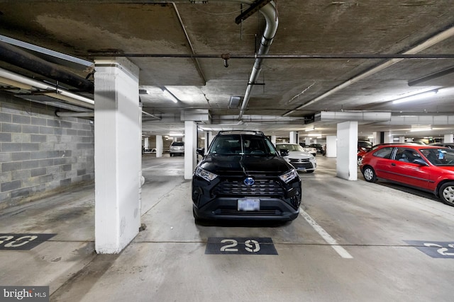 parking deck with concrete block wall