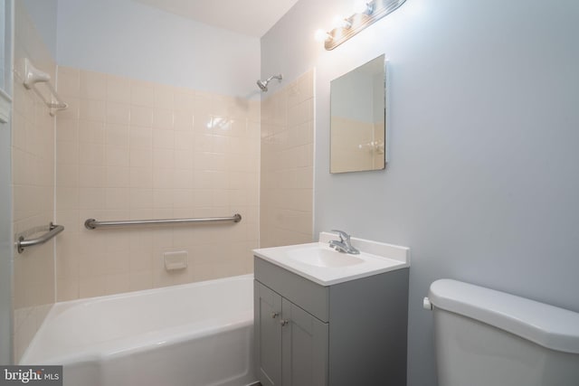 full bathroom with toilet, shower / washtub combination, and vanity