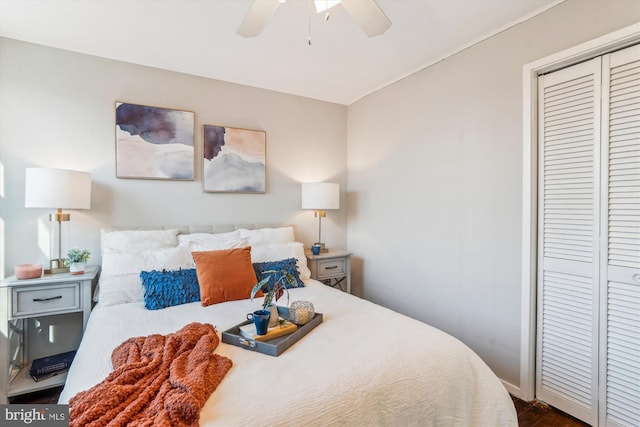 bedroom with a closet and ceiling fan